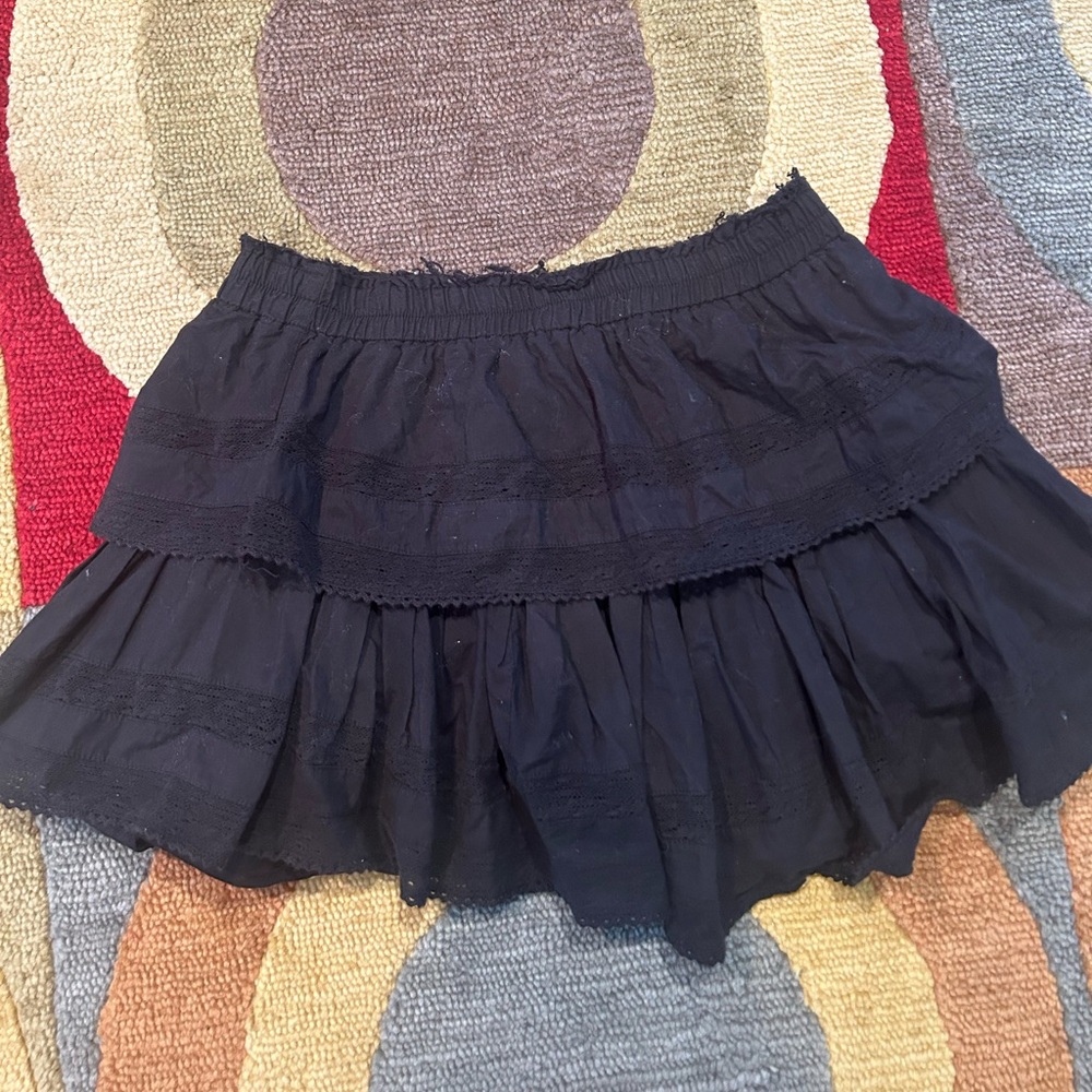 LoveShackFancy Black Ruffle Mini Heritage Skirt Eyelet Frayed Women’s Size Large
